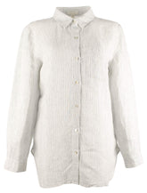 Eileen Fisher Mini Stripe Organic Handkerchief Linen Classic Collar Shirt Pearl MD